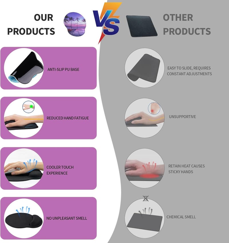 eulps Mouse Pad with Wrist Rest, Comfortable Computer Mousepad with Gel Wrist Support Smooth Surface and Non-Slip PU Base for Pain Relief, Laptop, Office & Home (Mauve Twilight) - Image 3